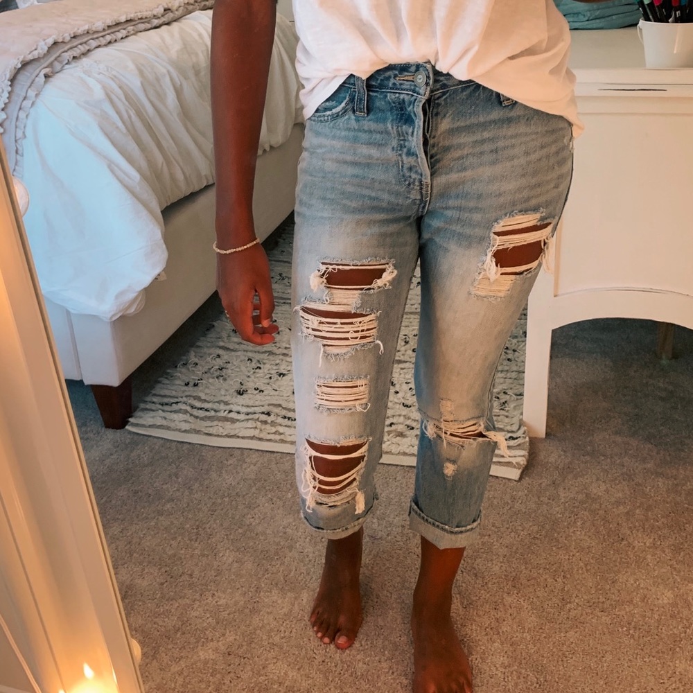 Ripped High Rise Boyfriend Jeans
